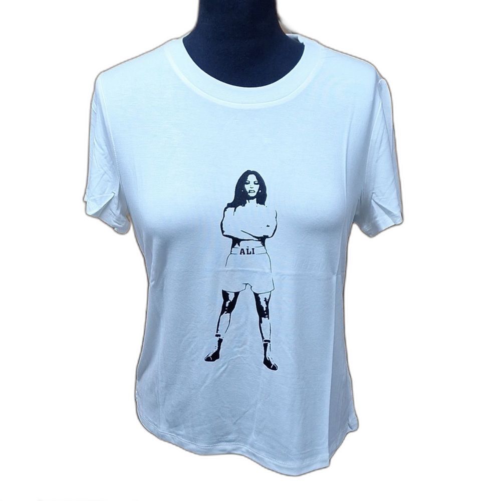 Laila Ali Empowerment Top Tee Boxer Power Stance Stretchy Soft Comfy White New!